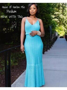 House of Harlow 1960 Maxi Dress Knit V-Neck Spaghetti Straps Medium New With Tag